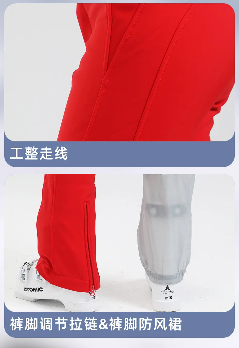 Ski pants New women's double-board 스노우보드복 slimming windproof waterproof thickened warm and elastic sports snow pants