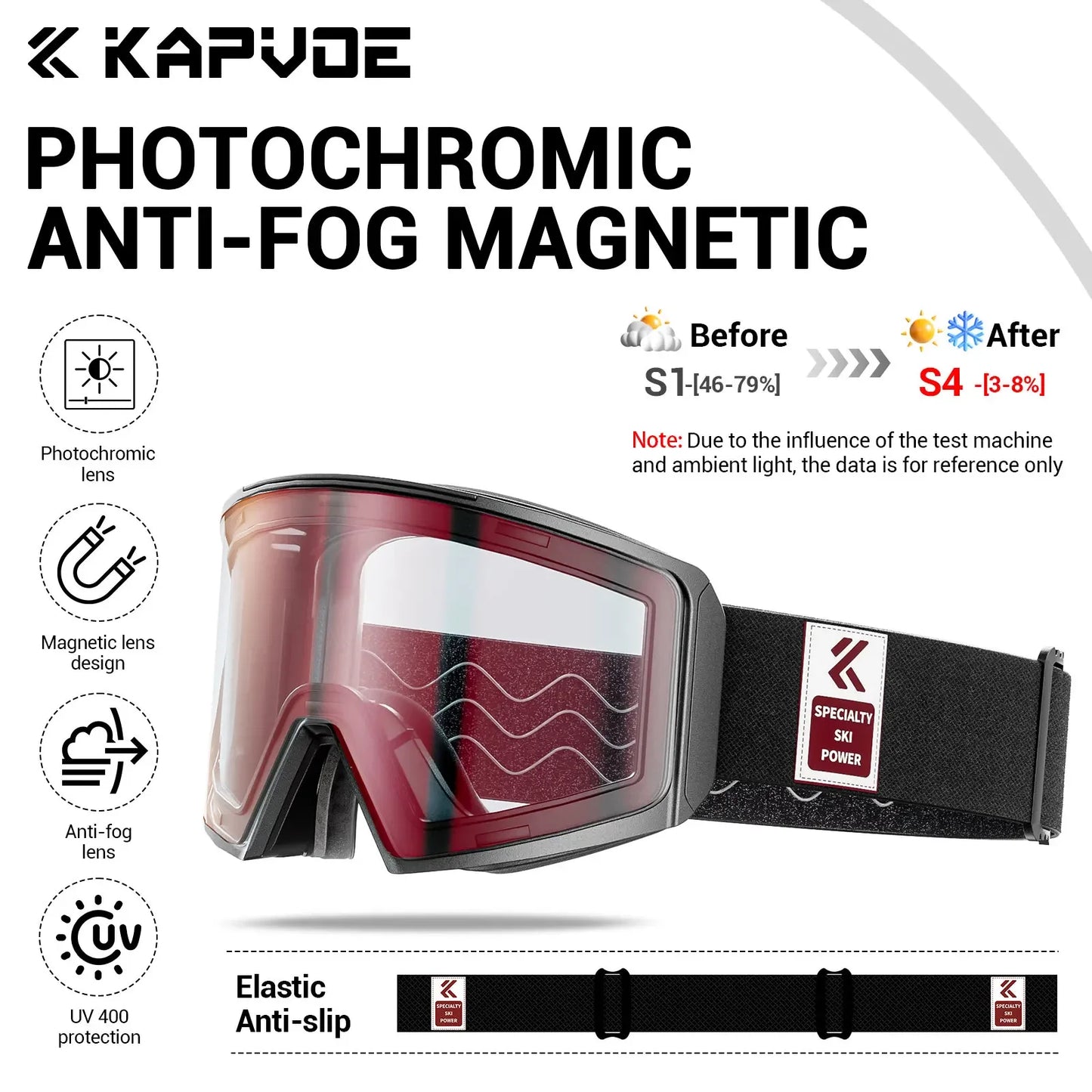 Kapvoe Winter Photochromic Ski Goggle Snow Anti-Fog Sunglasses Snowboard Mask for Men Women Eyewear UV400 Glasses Snowmobile