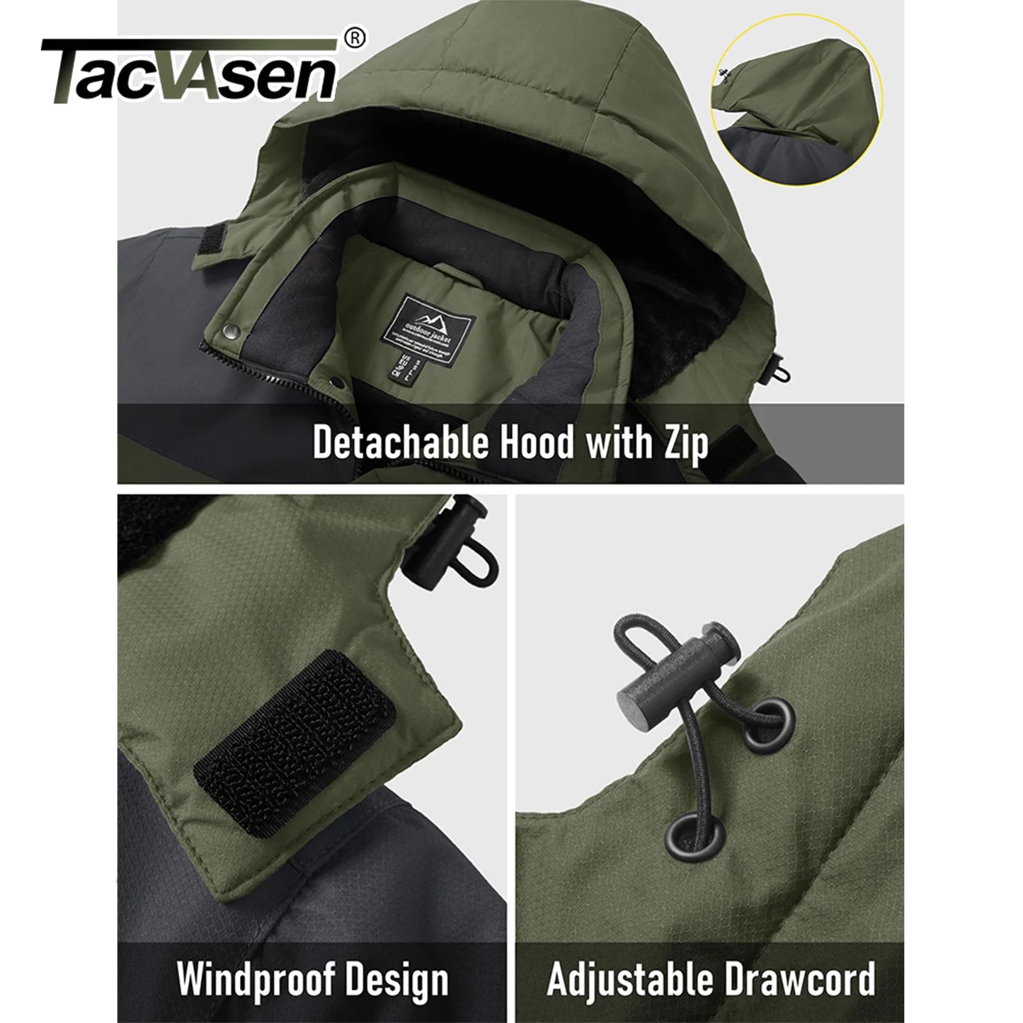 TACVASEN Winter Heavyweight Coats Mens Ski Snow Waterproof Jackets Fleece Warm Snowboard Hooded Jacket Parka Raincoats 9 Pockets