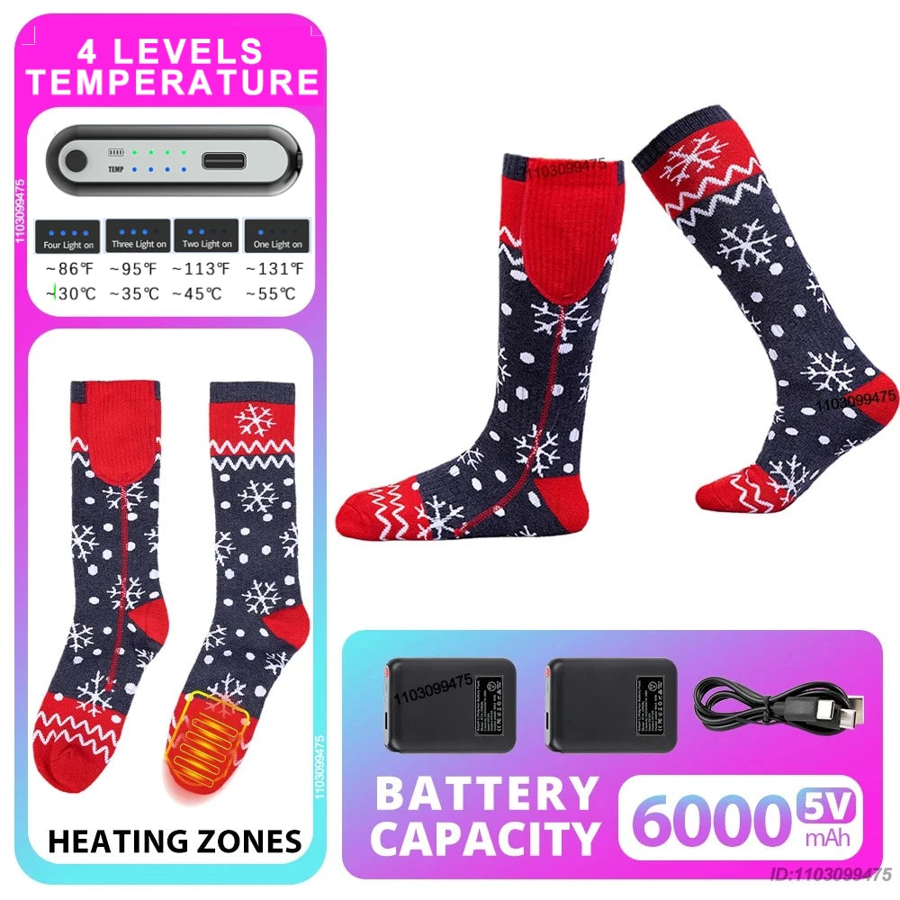 New Heated Socks Rechargeable 6000mah Electric Heated Skiing Socks Snowboarding Outdoor Sports Foot Warmer Winter Thermal Socks