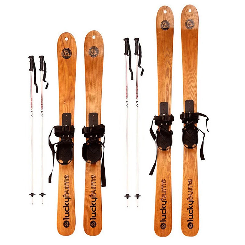 Natural Ash Wood Twin Tip Alpine Skis Adults Kids Vintage Wooden Skis Stylish High Quality Display Ready Snow Snowboard