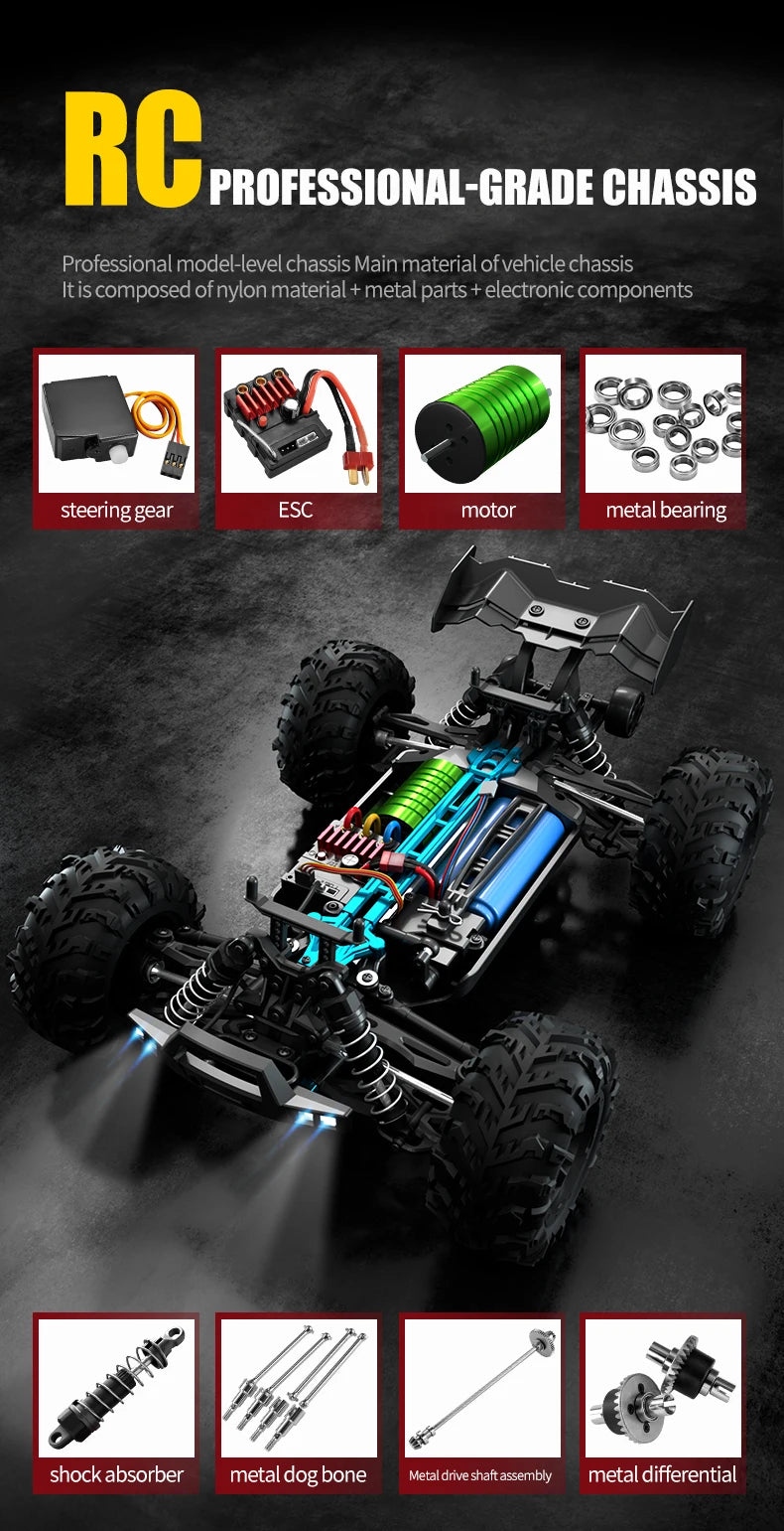 4WD 1:16 80KM/H Super Brushless 50KM/H Brushed RC Car 4x4 Off Road Remote Control High Speed Drift Racing Truck Toy Kids Adults