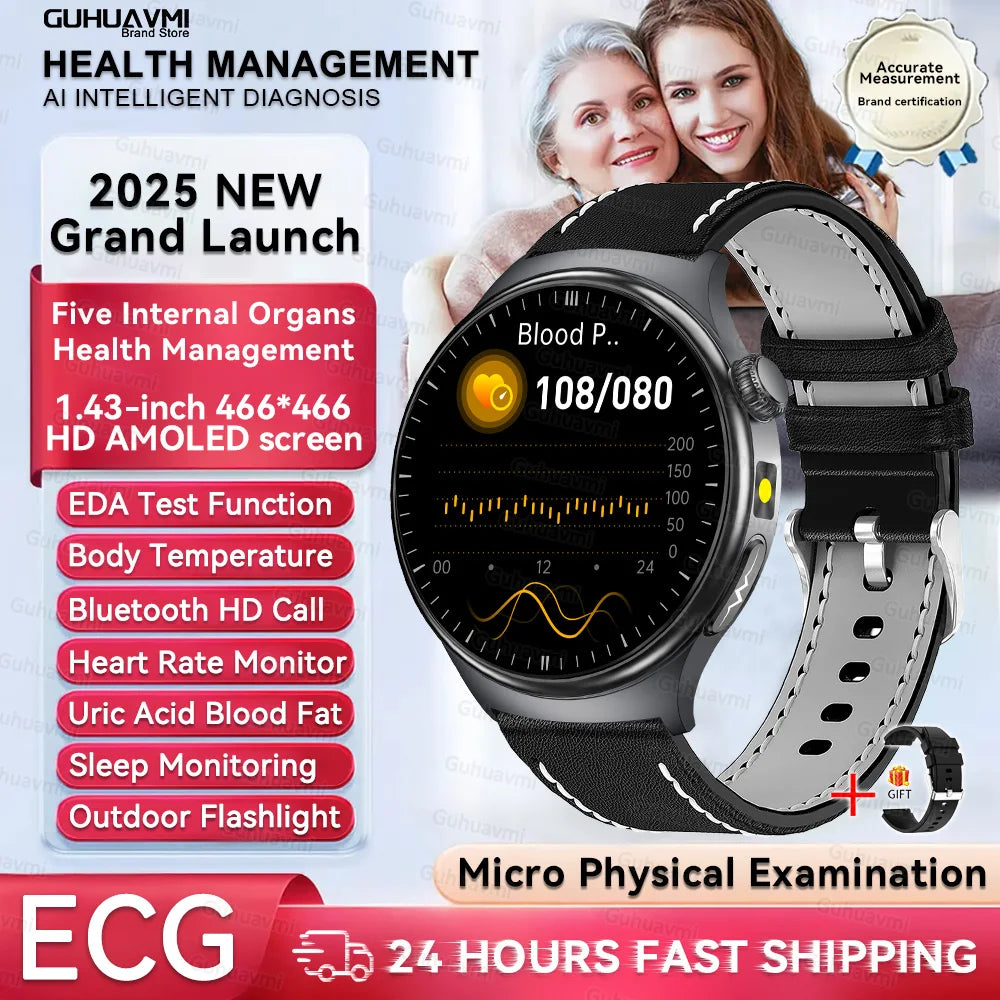 Nursing Grade Health Smartwatches For Men Women Precision Detection Heart Rate Blood Fats Uric Acid Blood Pressure ECG Smart Wat