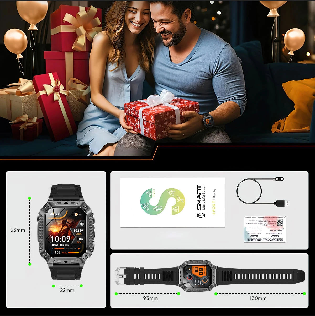 2026 Outdoors Durable Men Sports Smart Watch 1400mAh Battery LED Flashlight IP69K Waterproof Bluetooth Call Military Smartwatchs