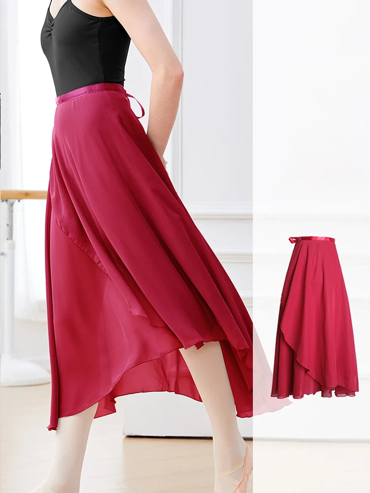 Adults Women Ballet Dance Skirts Long Chiffon Dance Skirts Lyrical Soft Ballet Dress Black Burgundy Translucent Dance Costumes