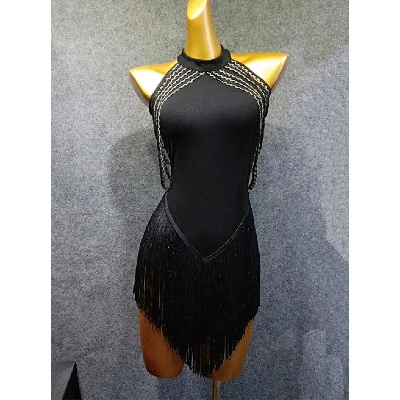 Sexy Latin Dance Dress Women Latina Salsa Latin Dance Competition Dresses Fringe Tassels Hem Backless