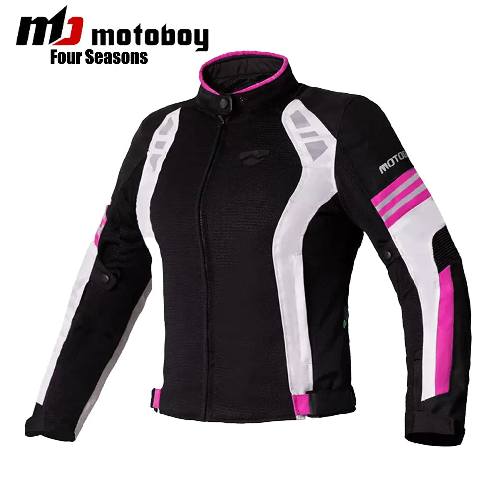 Women Motorcycle Jacket Four Seasons Breathable Lightweight Mesh Cycling Moto Jacket Protector Motocross Suit CE Protective