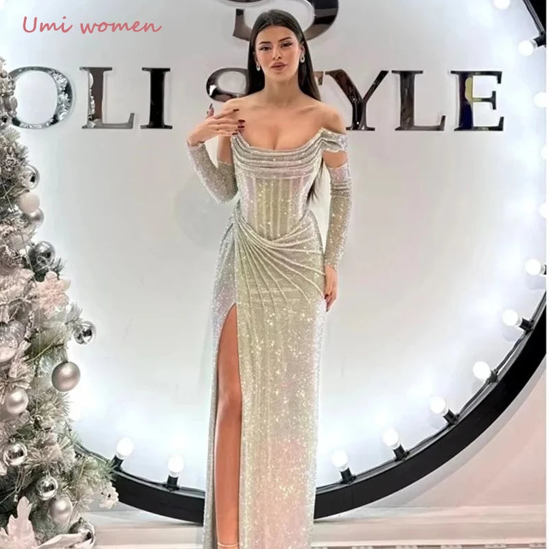 Customized Mermaid Evening Dresses Woman Elegant  Evening Dress Woman  Shiny Luxury Prom Dresses 2025 Side Slit Party
