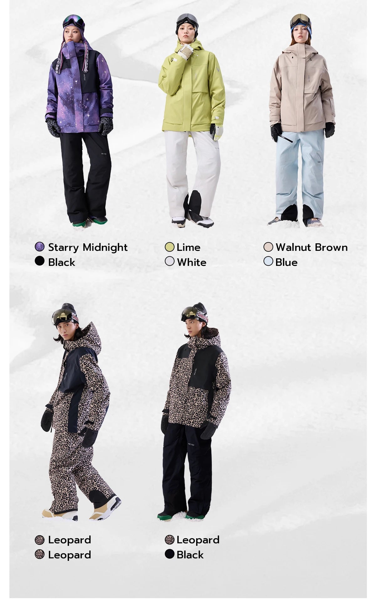 VECTOR Men Women 3L Cotton Ski Jacket Ski Pants Warm Windproof Winter Overalls Waterproof Outdoor Sports Clothing Snowboard