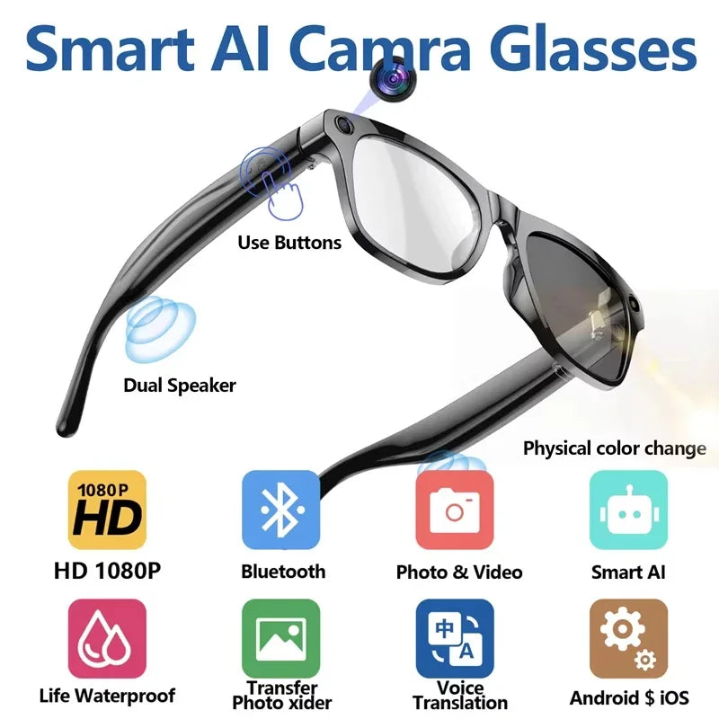 ViVO 8K AI Glasses 1200MP HD Camera Bluetooth Call Chat GPT Voice Assistant Music Player Translate Smart Sunglasses New
