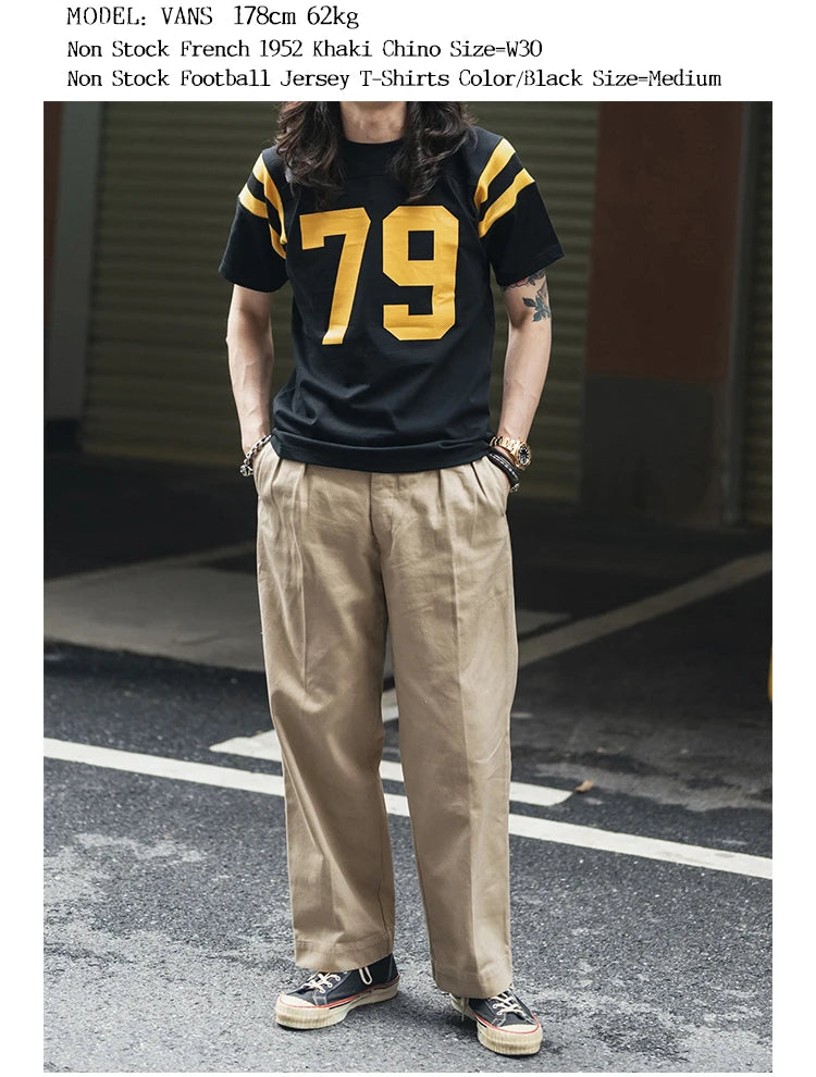 Non Stock French Army M-52 Chino Pants Men's Double Pleated Twill Casual Trousers Straight Leg