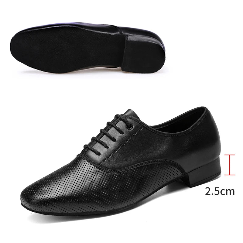 HROYL Ballroom Dance Shoes For Men Bigger Size Tango Latin Dancing Shoes PU/Genuine Leather Dance Shoes Low Heel Latin Shoes
