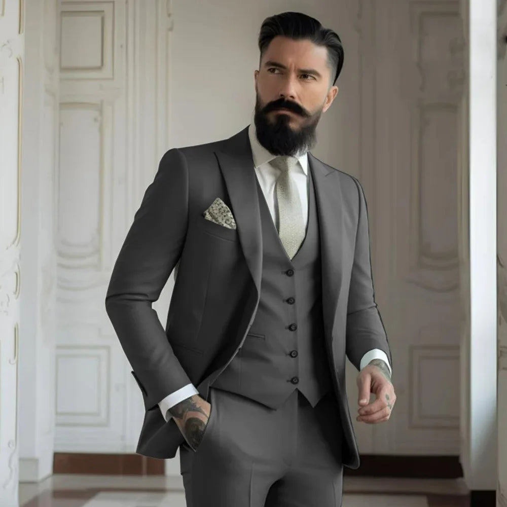 Champagne mens Tuxedo Wedding Suits For Men Bespoke Groom Wear Formal Fashion Men Suit Prom Party Blazer+Pants+Vest