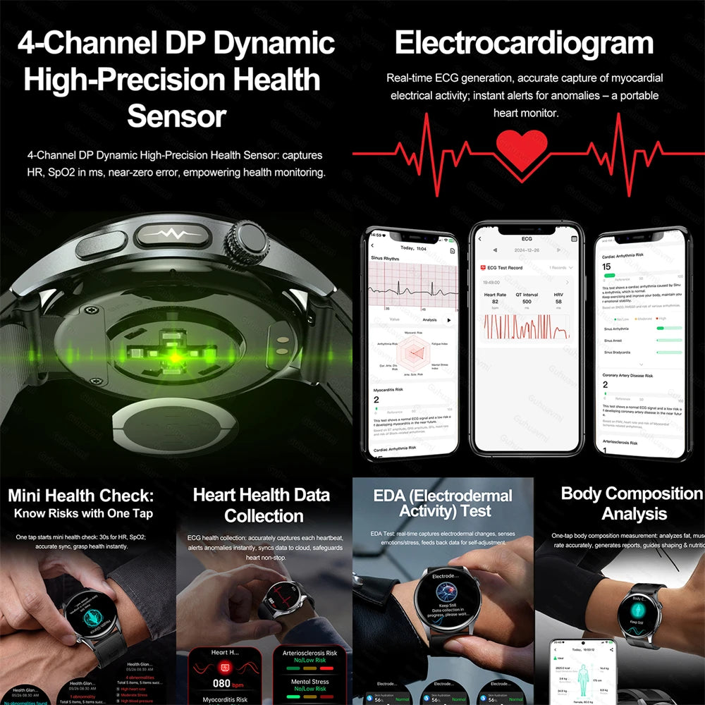 Smartwatch  AMOLED Screen Call ECG Sport Watchs Air pump Measurement BP Micro physical examination AI dial Smart Watch Men Women