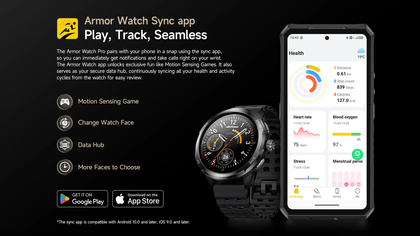 Ulefone Armor Watch Pro Smartwatch 1.5" AMOLED Display, Built-in GPS, Heart Rate Monitor, Sports Smart Watch for Men & Women