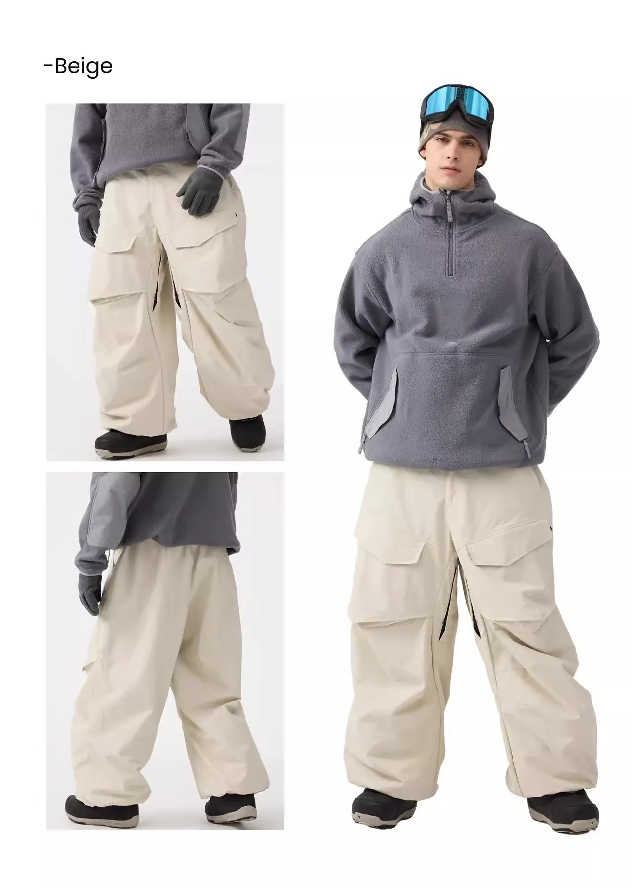 Men Baggy Wear-resistant Skiing Pants Women Insulated Loose Pockets Winter Trousers Outdoor Sports Waterproof Clothes 2025 Warm