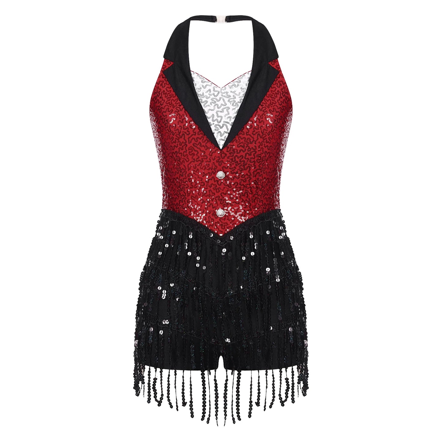 Women Modern Dance Dress Performance Costume Shiny Sequins Sleeveless Latin Jazz Tango Salsa Dance Leotard Bodysuit Dress Outfit