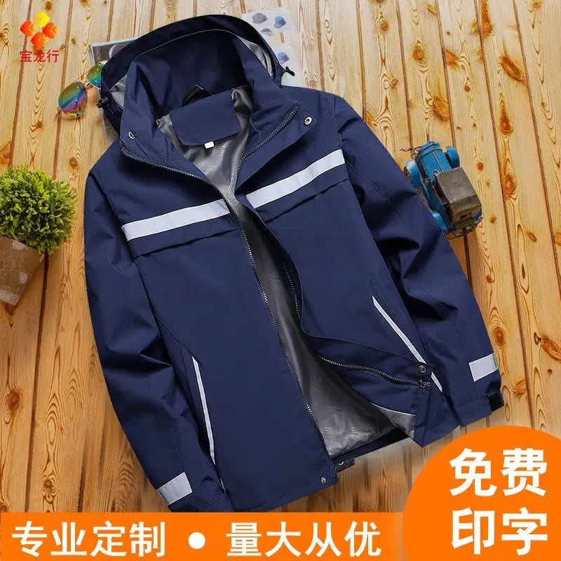 Waterproof Abrasion Resistant Windbreaker, Light Reflective Hooded Jacket for Outdoor Work