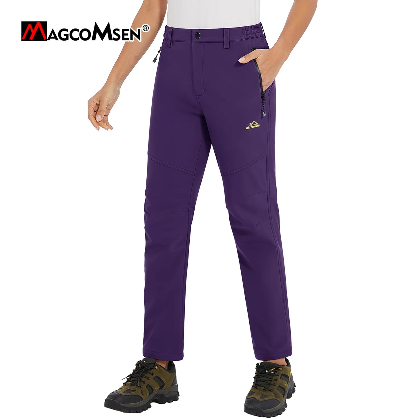 MAGCOMSEN Women's Ski Pants Winter Fleece Lined Waterproof Warm Snow Trekking Hiking Pants Outdoor Trousers Female