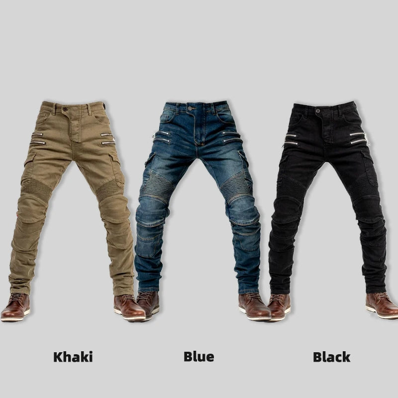 New Double Zipper Metal Style Motocross Moto Trousers Men For Woman Outdoor Riding Jeans With Protective Gear Motorcycle Pants