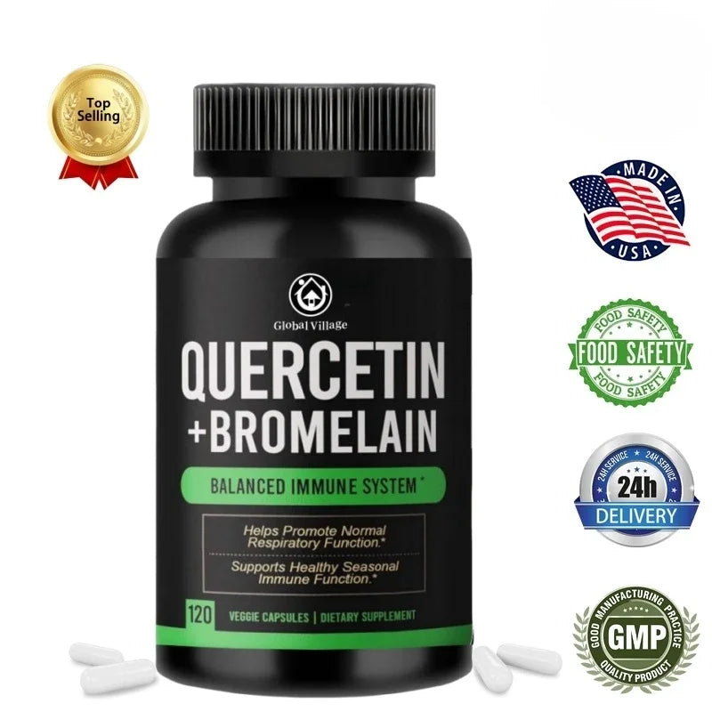 Quercetin with Bromelain Supplement -120 Vegetarian Capsules - Bioflavonoids Quercitin Complex for Immune Support & Respiratory