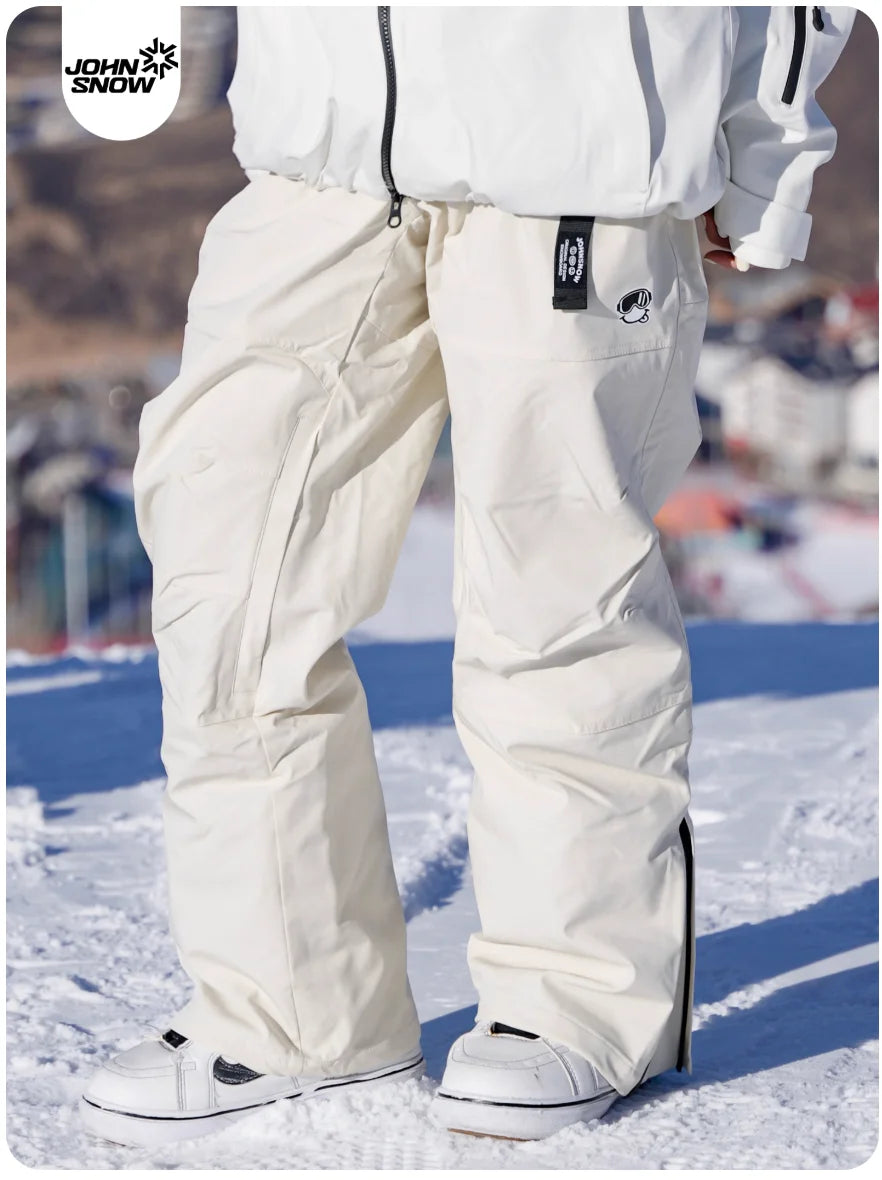 John Snow 2025 Unisex 3L Snow Pants Waterproof Windproof Insulated Cargo Wide-Leg Ski Pants for Men & Women Outdoor Snow Sports