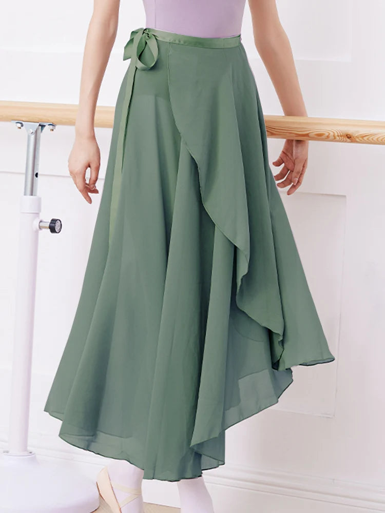 Adults Women Ballet Dance Skirts Long Chiffon Dance Skirts Lyrical Soft Ballet Dress Black Burgundy Translucent Dance Costumes