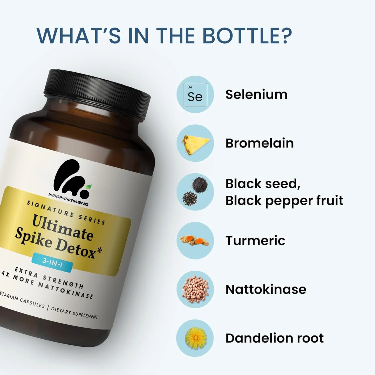 Ultimate Spike Detox | 60 capsules | 3-in-1 formula, containing nattokinase, bromelain, and curcumin | Non GMO, gluten free