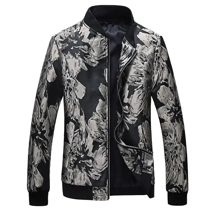 New Men Long Sleeved Baseball Collar Casual Sports Jacket Fashion Male Daily High Street Flower Coats