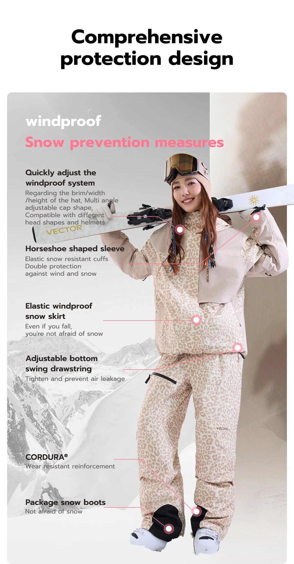 VECTOR Men Women 3L Cotton Ski Jacket Ski Pants Warm Windproof Winter Overalls Waterproof Outdoor Sports Clothing Snowboard