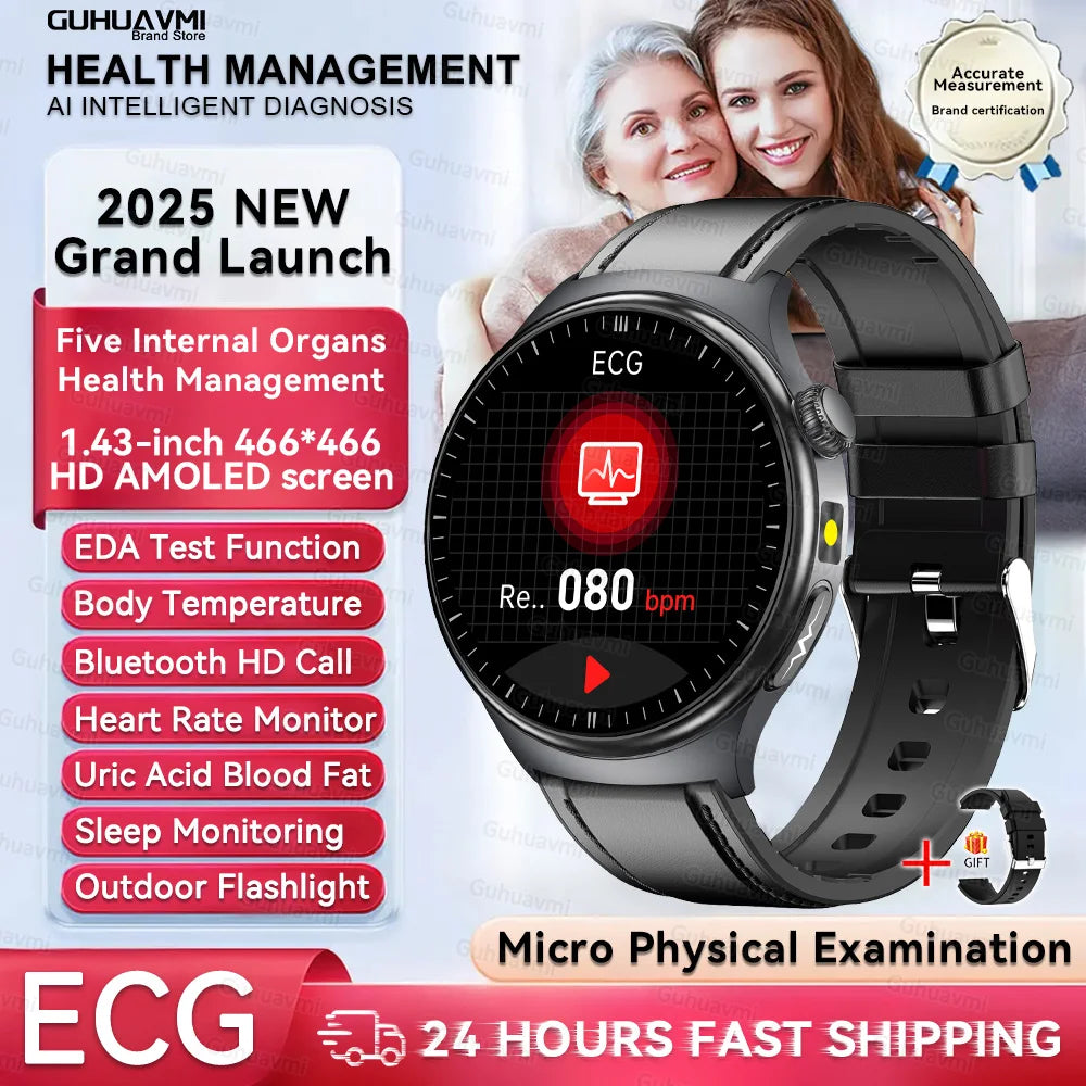 Nursing Grade Health Smartwatches For Men Women Precision Detection Heart Rate Blood Fats Uric Acid Blood Pressure ECG Smart Wat