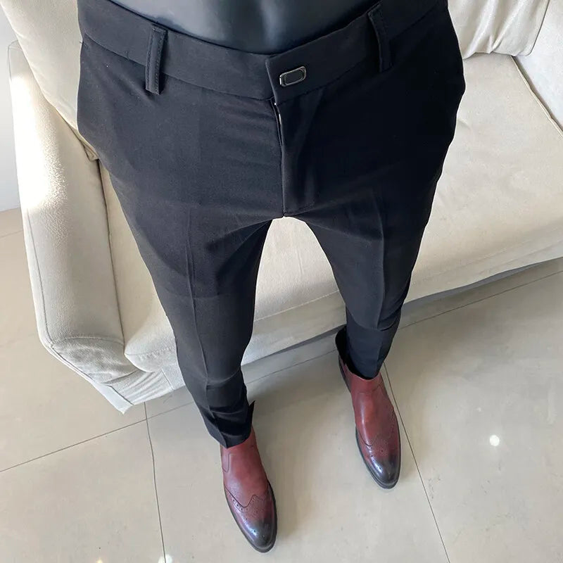 Spring 2025 Mens Casual Slim Fit Dress Pants Streetwear Suit Pants Men High Quality Office Pants All Match ankle Length Trousers