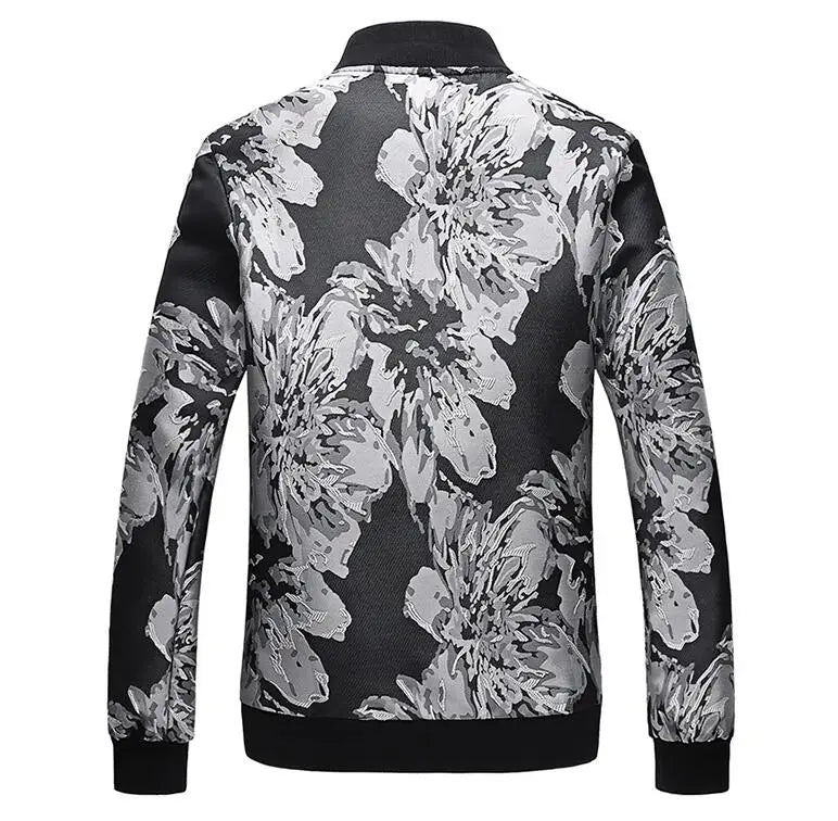New Men Long Sleeved Baseball Collar Casual Sports Jacket Fashion Male Daily High Street Flower Coats