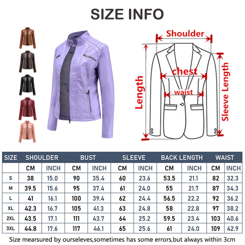 2026 New Lavender Purple Women's Long Sleeve PU Jacket, Fashion Motorcycle Leather Jackets, Red Coat, Black Outerwear.