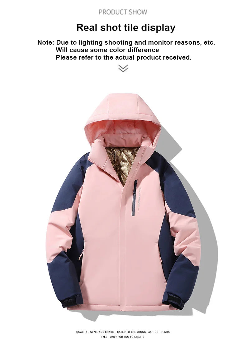 Autumn And Winter Outdoor Graphene Couple Style Lock-Iin And Warm Fashion Casual Simple Contrast Color Hooded Cotton Coat