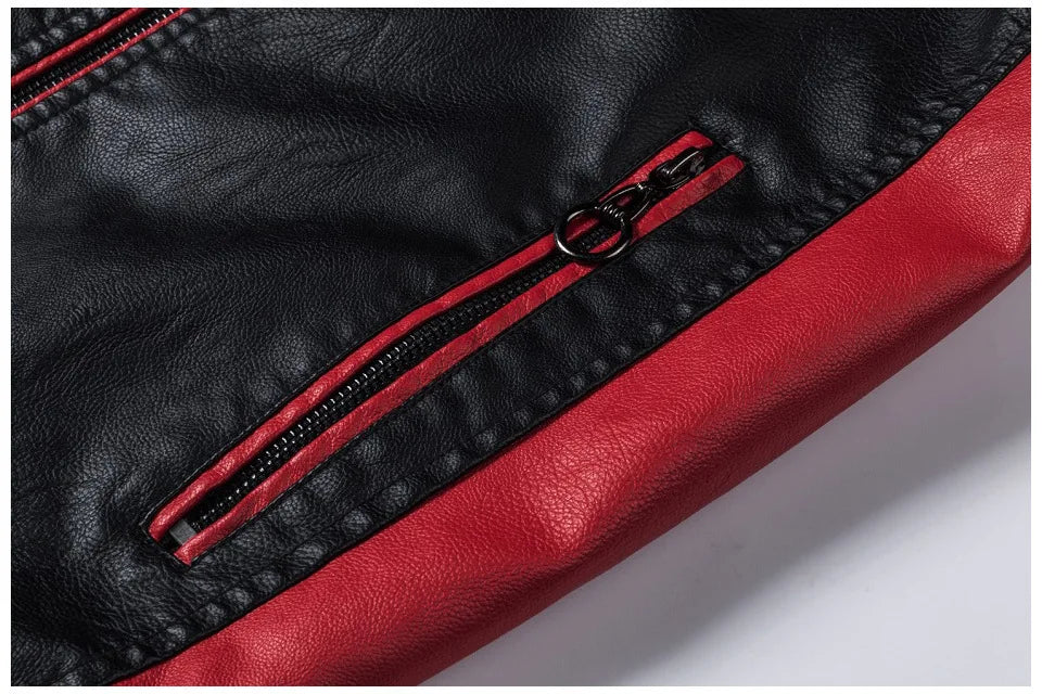 Men's Casual Biker PU Leather Jacket New 2025 Fashion Color Block British Style Motorcycle Jacket Men's Clothing Outerwear