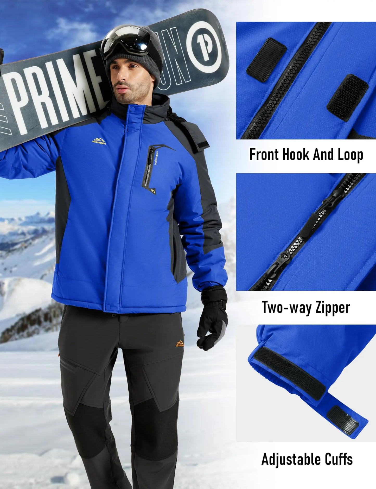TACVASEN Winter Thicken Coats Mens Ski Snow Jacket Waterproof Fleece Insulated Jackets Outdoor Snowboard Warm Parka Raincoat