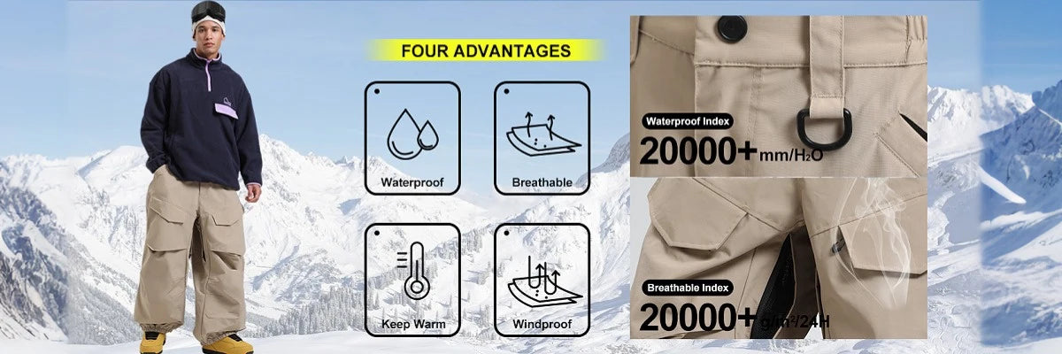 Men Baggy Wear-resistant Skiing Pants Women Insulated Loose Pockets Winter Trousers Outdoor Sports Waterproof Clothes 2025 Warm