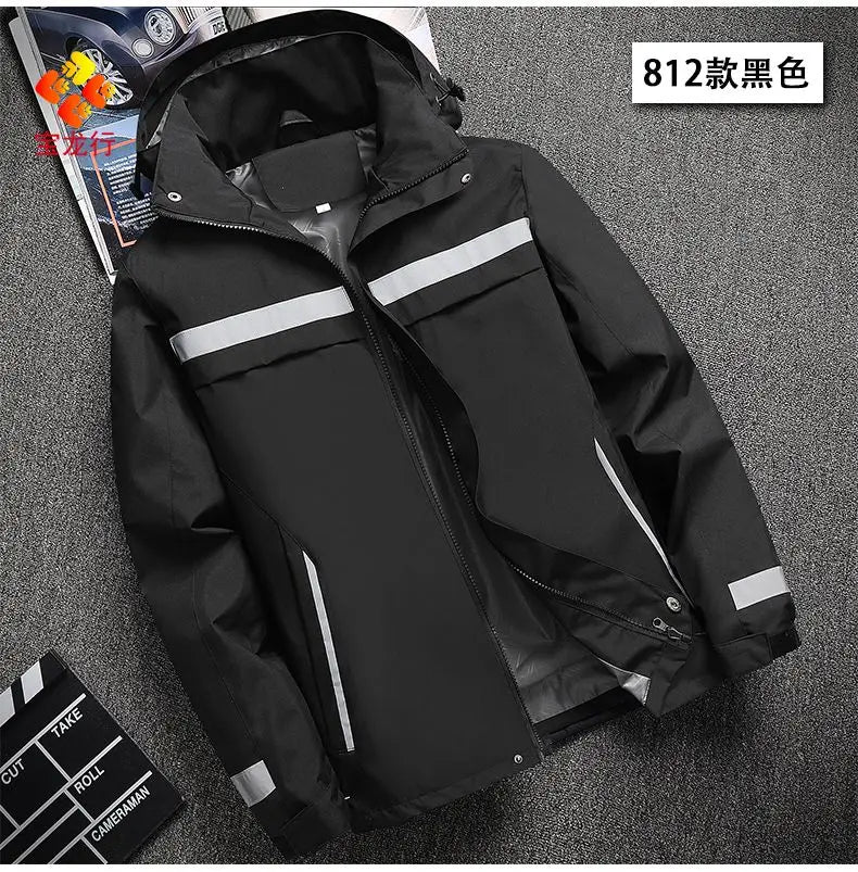 Waterproof Abrasion Resistant Windbreaker, Light Reflective Hooded Jacket for Outdoor Work