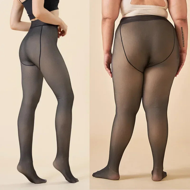 Plus Size Women's Fleece Warm Winter Tights Leggings Thick Fleece Panty Fake Translucent Pantyhose Thermal Stockings Woman