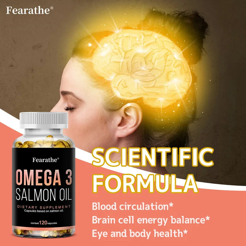 Omega 3 Fish Oil - Pure Salmon Oil, Heart & Brain Health Dietary Supplement - Rich in EPA & DHA