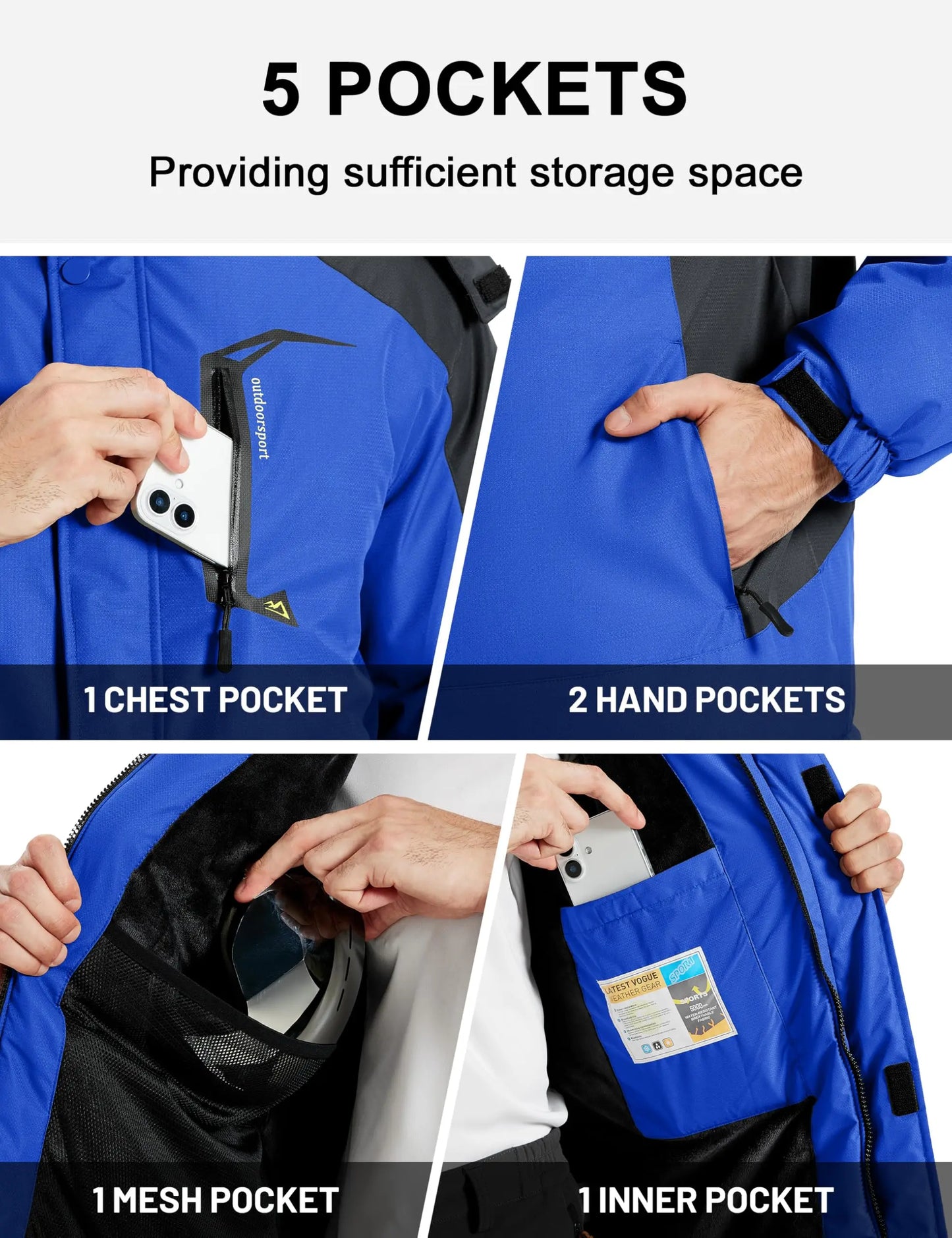TACVASEN Winter Thicken Coats Mens Ski Snow Jacket Waterproof Fleece Insulated Jackets Outdoor Snowboard Warm Parka Raincoat