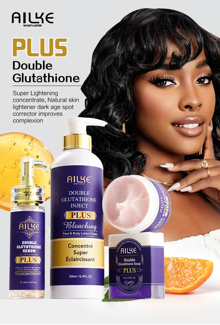 AILKE Double Glutathione Whitening Set For All Skin Types, Reduce Dark Spots, Melanin, Freckles, Chloasma, Even Skin Tone
