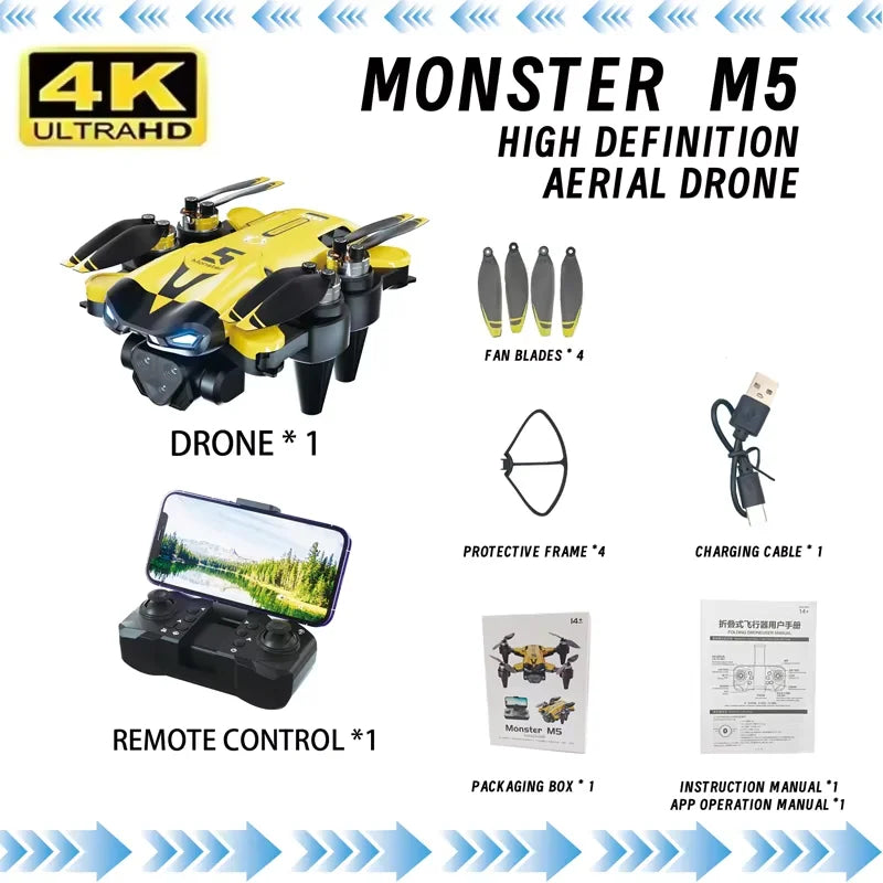 New M5 Drone Professional 8K Dual Camera 360° Obstacle Avoidance 5G Optical Flow Positioning Brushless RC Drone Quadcopter Gifts