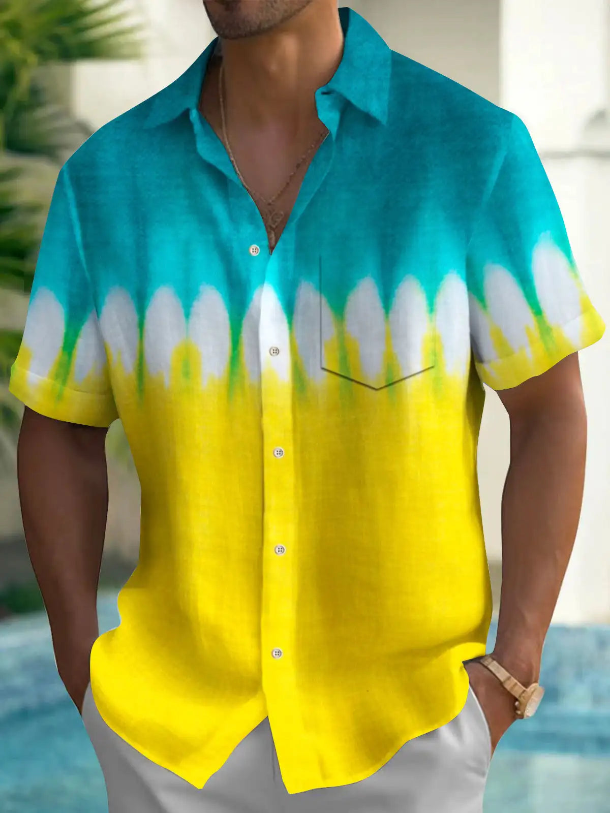 New Hawaii Spring/Summer Fashion Leisure Street Walk Tourist Beach Printed Full Open Short Sleeve Button Shirt, Quick Shipping