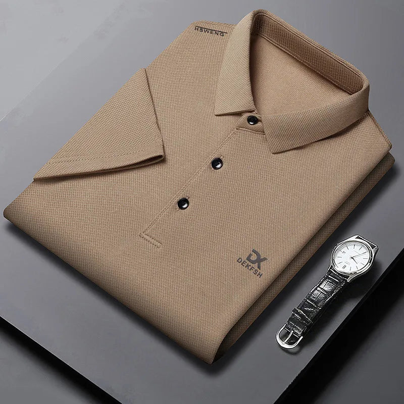 New Men's Business Casual Short Sleeved Shirt with Badge Solid Color Polo Shirt Fashionable Breathable Comfortable Versatile Top