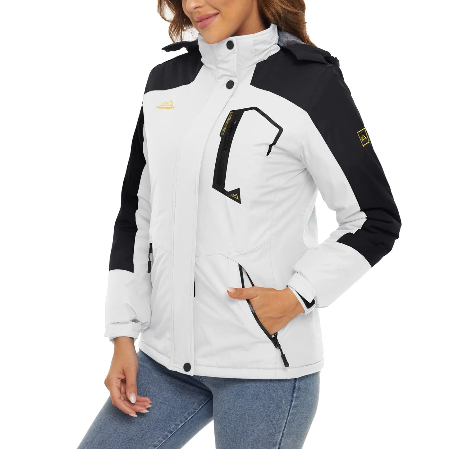 KEFITEVD Women's Winter Heavyweight Snowboard Skiing Jacket Outdoor Thermal Warm Hiking Jackets Coats Windbreaker Outwear Casual