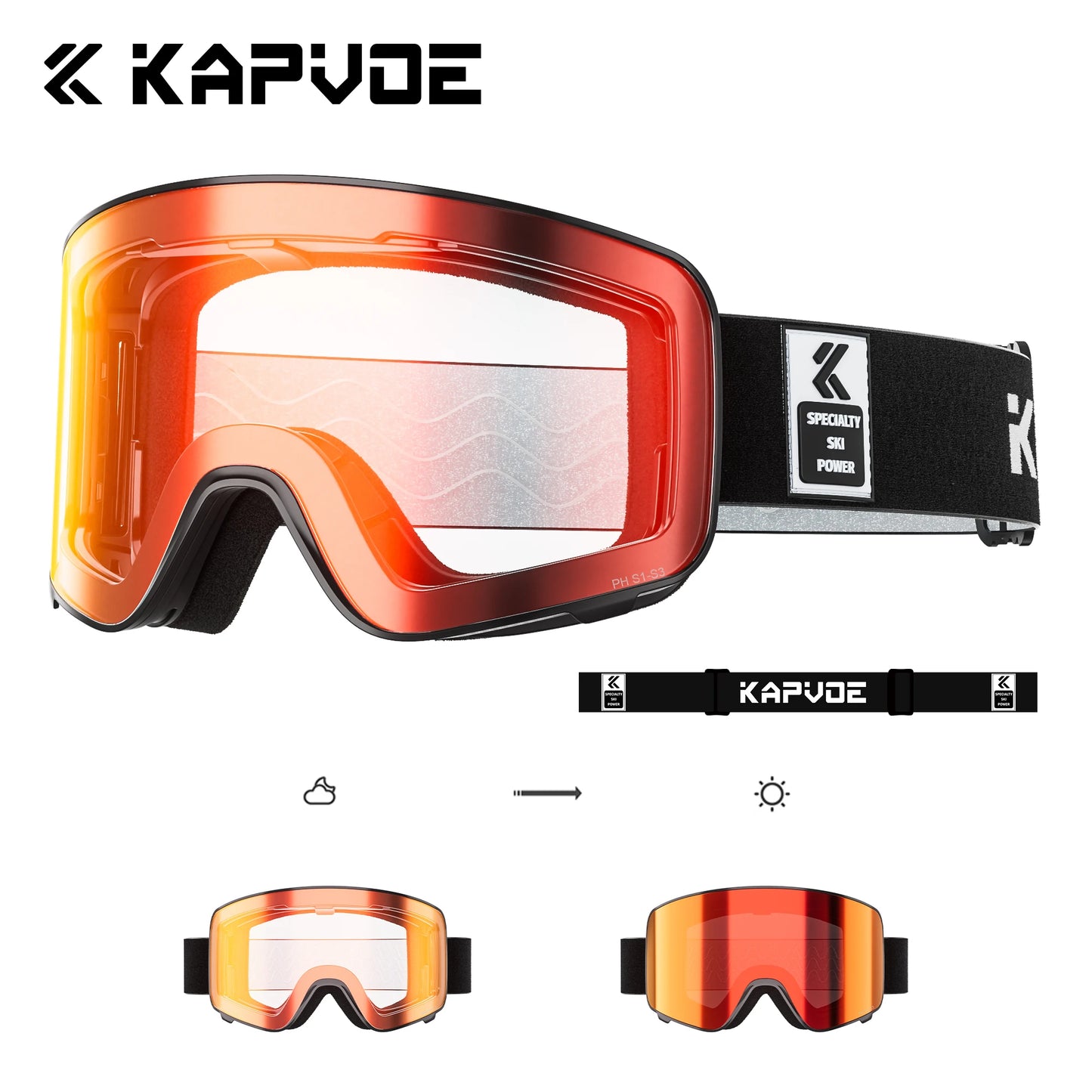 Kapvoe Winter Photochromic Ski Goggle Snow Anti-Fog Sunglasses Snowboard Mask for Men Women Eyewear UV400 Glasses Snowmobile