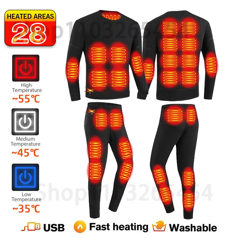 52 Areas New Heated Underwear Winter Thermal Underwear Women Men Heating Jacket Winter Accessories USB Electric Heating Clothes