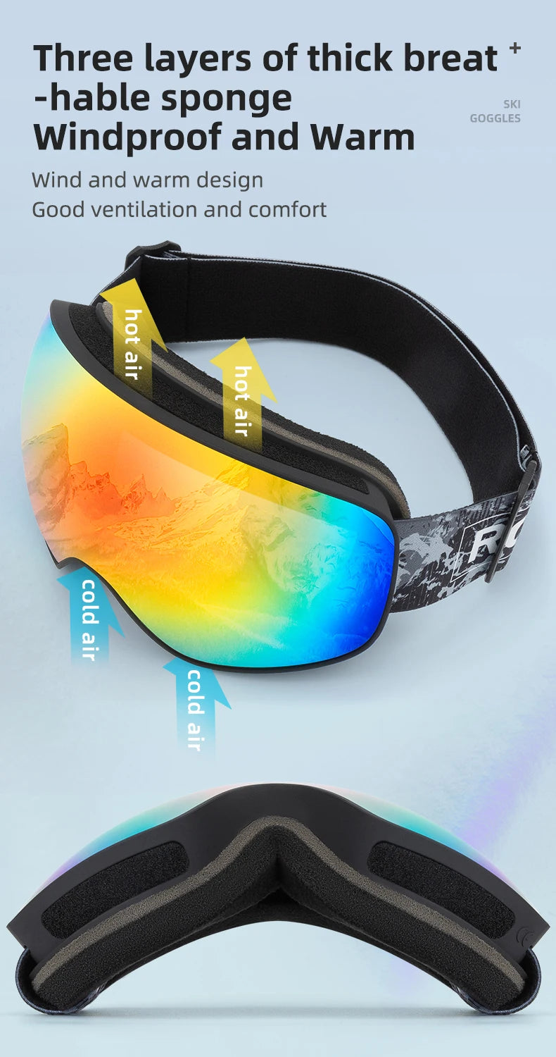 ROCKBROS Skiing Snowboarding Eyewear Goggles for Adult / Child Windproof Anti-fog Snow Ski Glasses Winter Sports Accessories